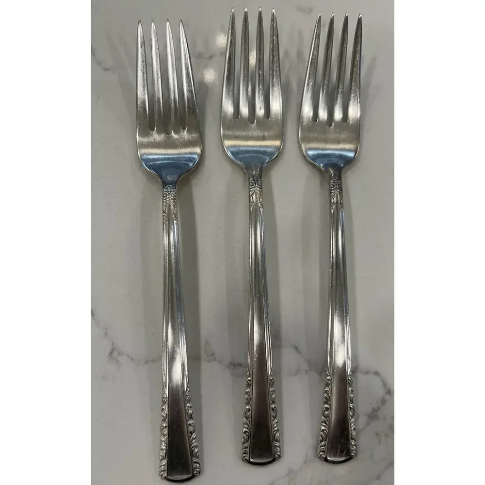 Vtg‎ Set Of 3 Holmes & Edwards May Queen Salad Forks 6.5” Silverplate Inlaid IS